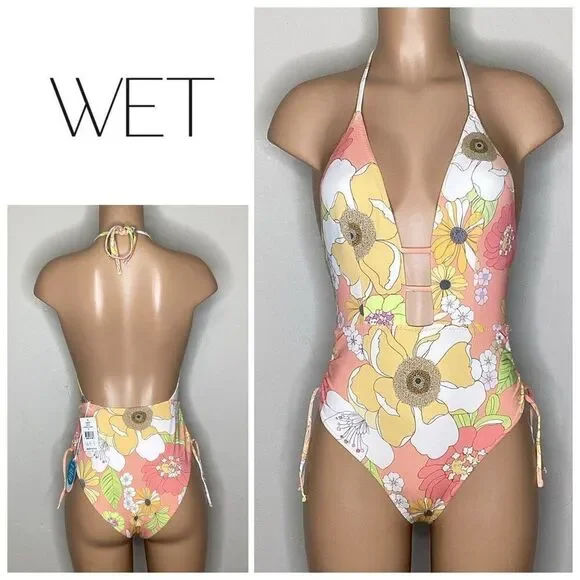 New. WET L.A. plunge floral swimsuit. Medium. Retails $178